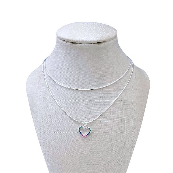 Choker Dupla Folheada Prata 925 Corações