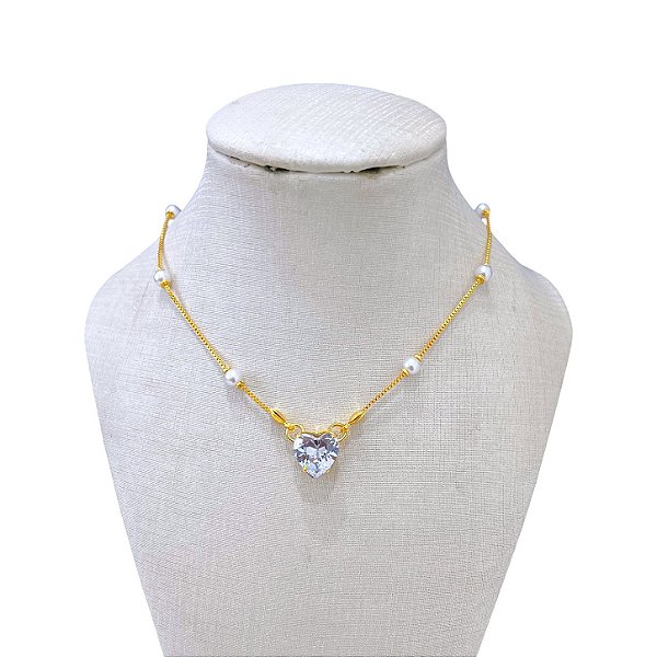 Choker Folheada Ouro 18k Coração Pérola