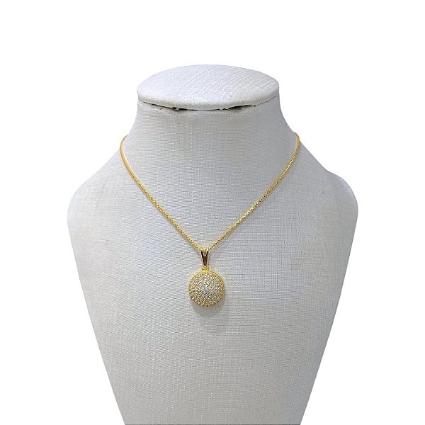 Colar Folheado Ouro 18k Bolinhas Cravejada