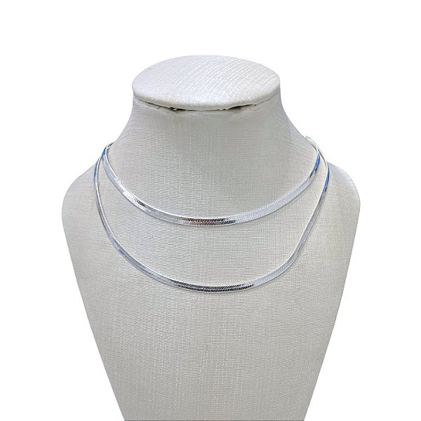 Choker Dupla Folheada Prata 925 Fita Laminada
