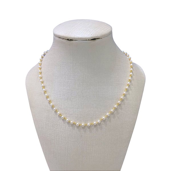 Colar Folheado Ouro 18k Bolinhas Pérolas