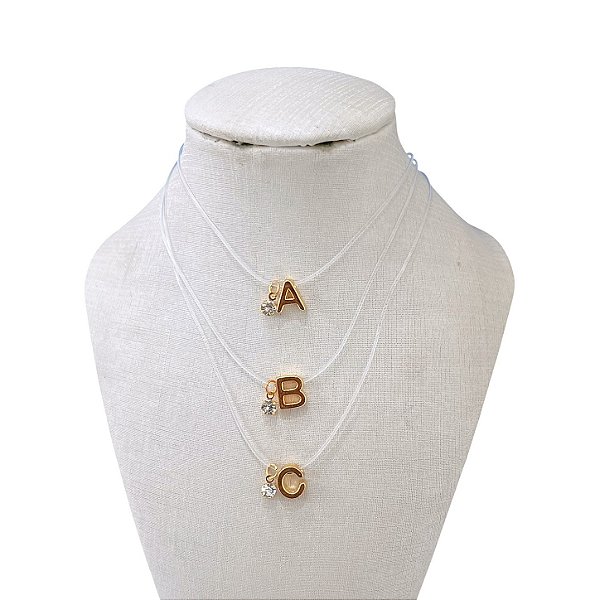Colar Folheada Ouro 18k e Prata 925 Letra Inicial Silicone Ponto de Luz