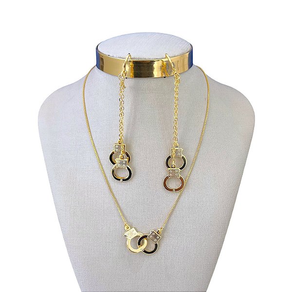 Conjunto Folheado Ouro 18k e Prata 925 Algemas