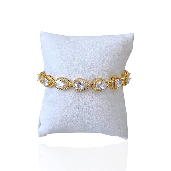 Pulseira Folheada Ouro 18k e Prata 925 Inspired Gota Cravejada