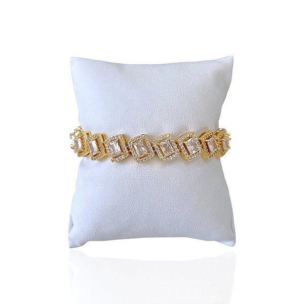 Pulseira Folheada Ouro 18k e Prata 925 Inspired Quadrado Cravejado