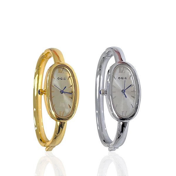 Relógio Aço Feminino Bracelete Oval Comprido