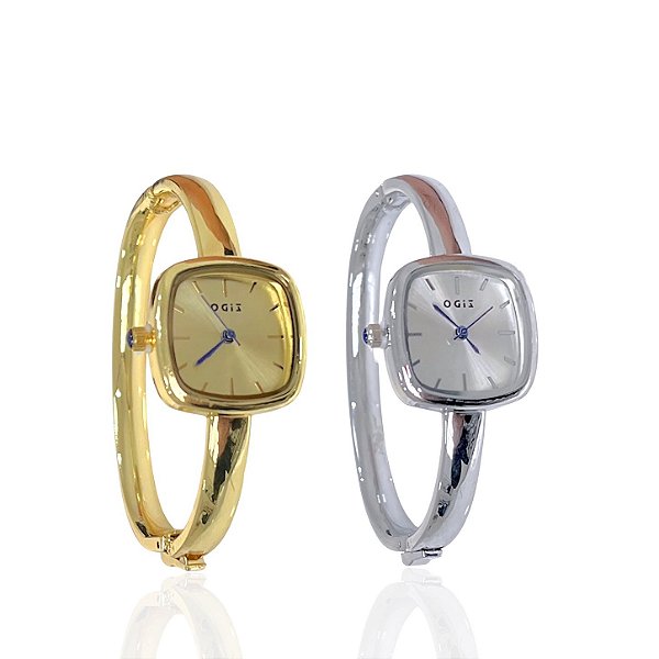 Relógio Aço Feminino Bracelete Quadrado