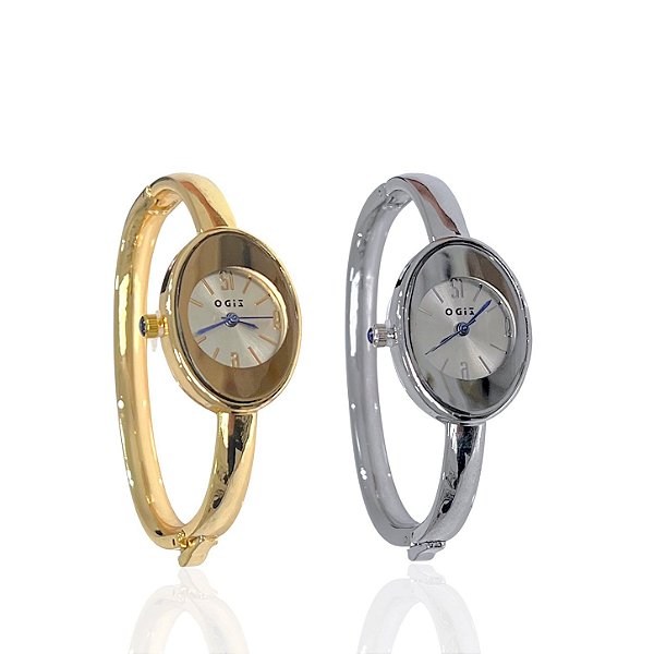 Relógio Aço Feminino Bracelete Oval Redondo