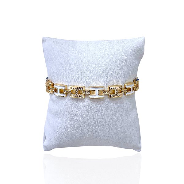 Pulseira Folheada Ouro 18k e Prata 925 Inspired H Cravejado
