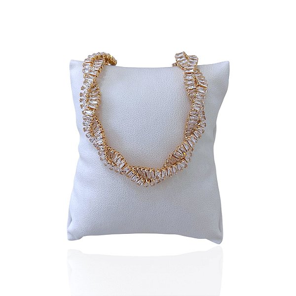 Pulseira Folheada Ouro 18k e Prata 925 Trançado Cravejado