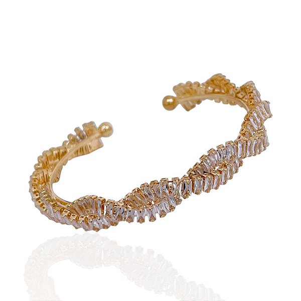 Bracelete Folheado Ouro 18k e Prata 925 Trançado Cravejado