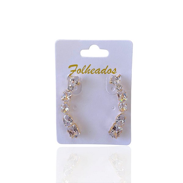 Brincos Folheado Ouro 18k e Prata 925 Ear Cuff Formatos Cravejado