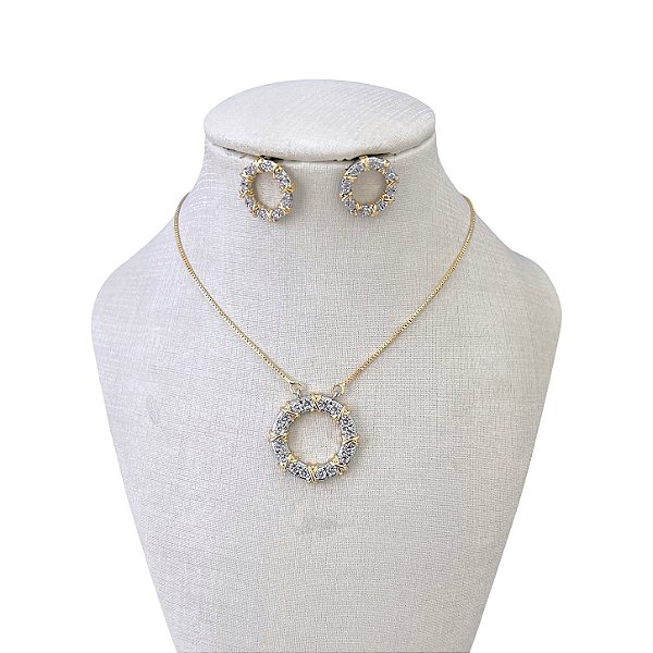 Conjunto Folheado Ouro 18k e Prata 925 Inspired Mandala Cravejada
