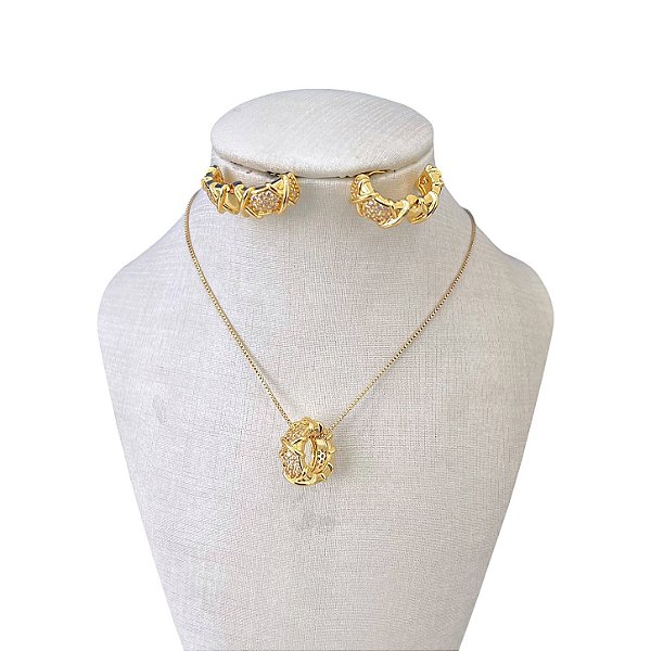 Conjunto Folheado Ouro 18k e Prata 925 Inspired Mandala Cravejada