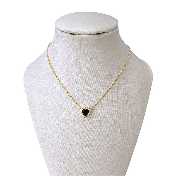 Colar Folheado Ouro 18k Coração Cravejado