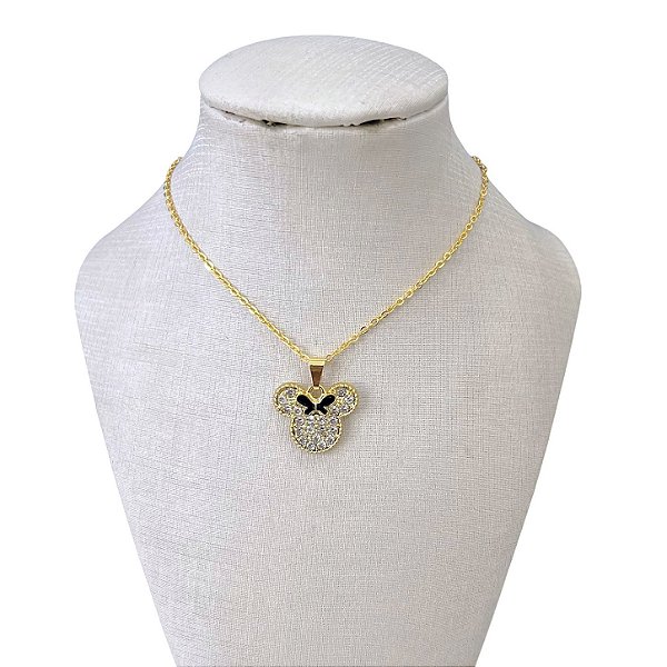 Colar Folheado Ouro 18k e Prata 925 Minnie Strass