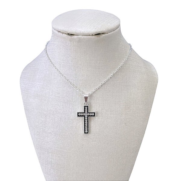Colar Folheado Prata 925 Cruz Resinada Strass