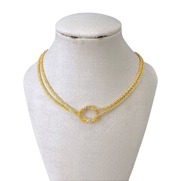 Choker Folheada Ouro 18k e Prata 925 Nó Trabalhada