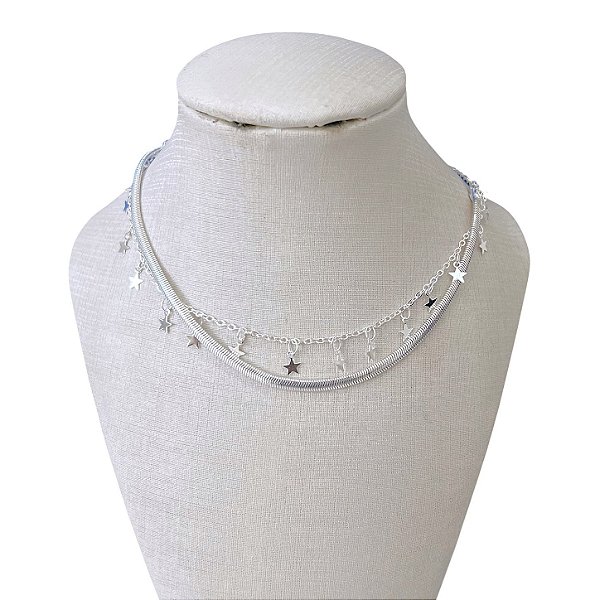 Choker Dupla Folheada Prata 925 Lacraia Estrelas