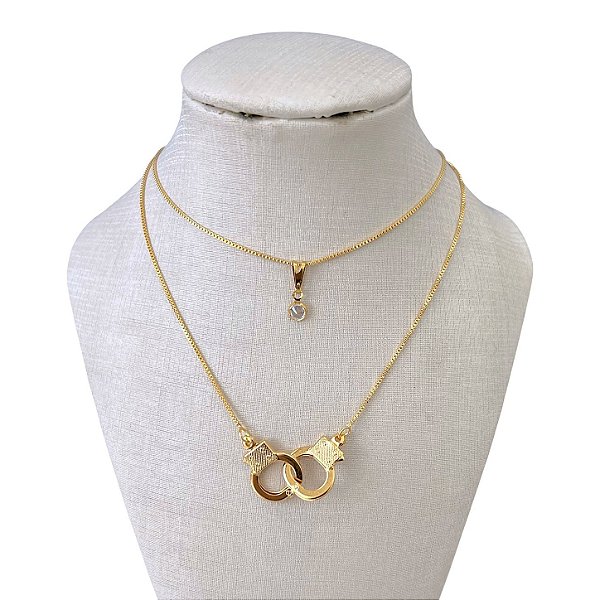 Colar Duplo Folheado Ouro 18k e Prata 925 Ponto de Luz Algema