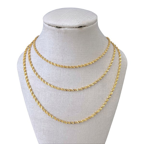Colar Triplo Folheado Ouro 18k e Prata 925 Torcida