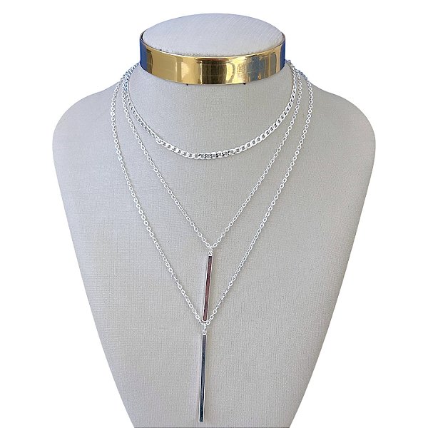 Colar Triplo Folheado Prata 925 Palitos