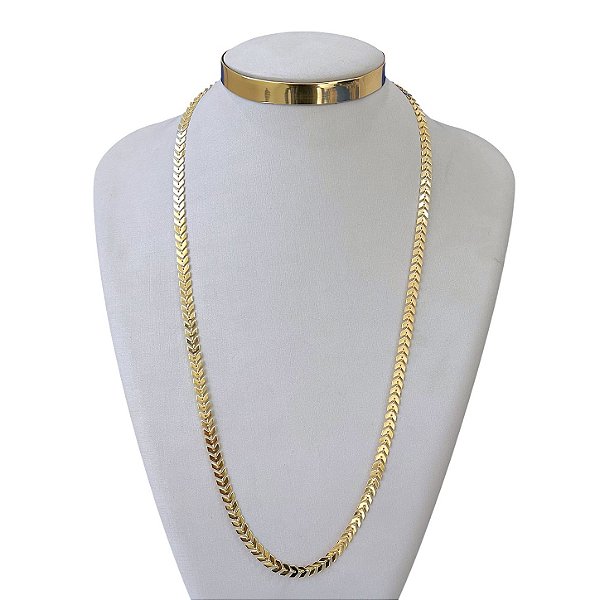Colar Longo Folheado Ouro 18k Escamas