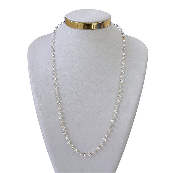 Colar Longo Folheado Ouro 18k Cristais