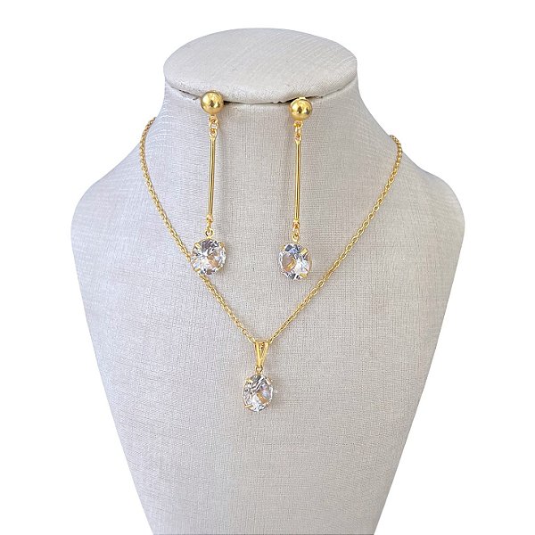 Conjunto Folheado Ouro 18k Ponto de Luz Palito