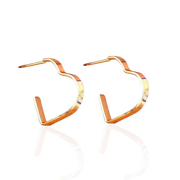 Brinco Folheado Ouro 18k Argola Coração