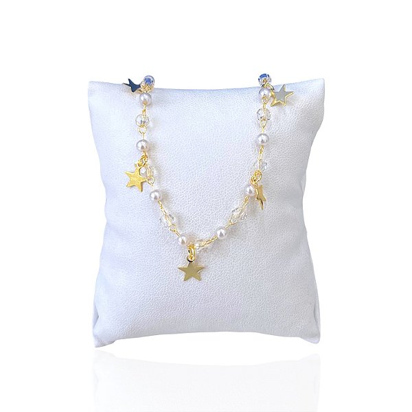 Pulseira Folheada Ouro 18k Pérolas Estrelas