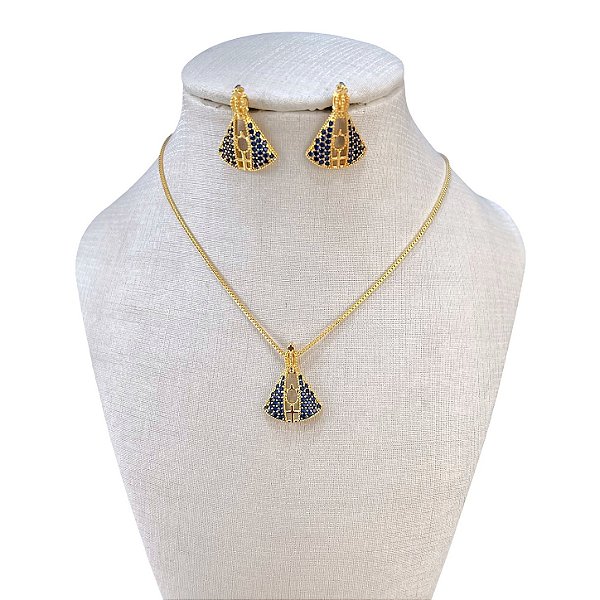 Conjunto Folheado Ouro 18k e Prata 925 Nossa Senhora Cravejada Mini