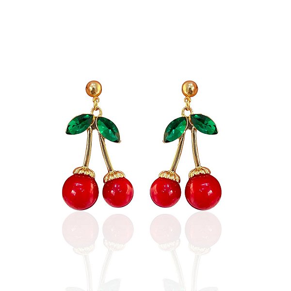 Brinco Folheado Ouro 18k Cereja