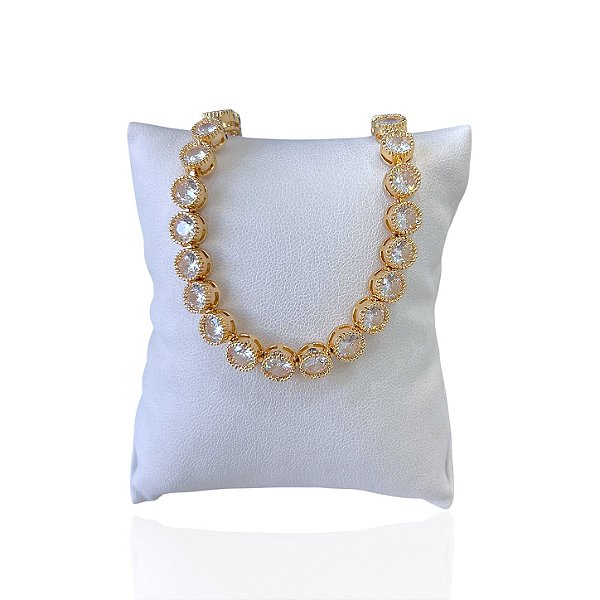 Pulseira Folheada Ouro 18k e Prata 925 Redonda Ponto de Luz Cravejada
