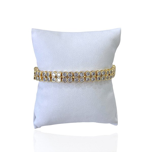 Pulseira Folheada Ouro 18k e Prata 925 Redonda Dupla Ponto de Luz Cravejado