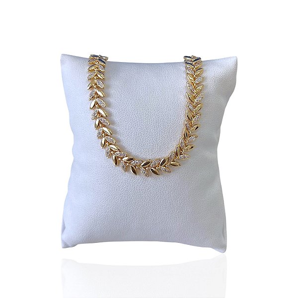 Pulseira Folheada Ouro 18k e Prata 925 Escama Cravejada