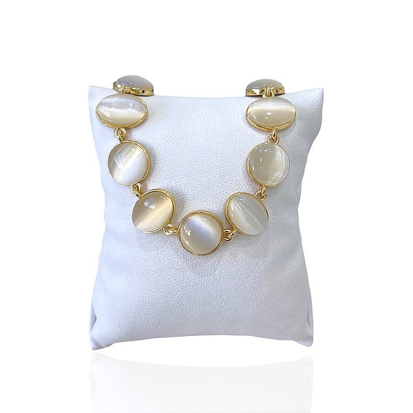 Pulseira Folheada Ouro 18k Redondo e Oval Pedraria
