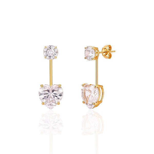 Brinco Folheado Ouro 18k e Prata 925 Inspired VG Ponto de Luz Coração