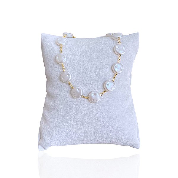 Pulseira Folheada Ouro 18k Pérolas Achatada