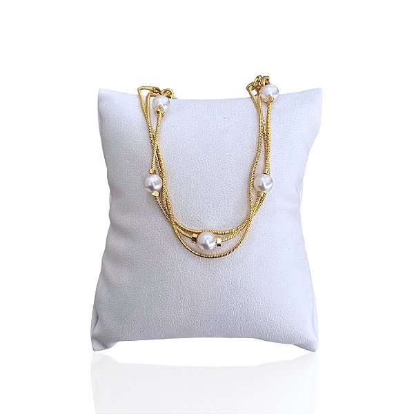 Pulseira Folheada Ouro 18k Tripla Bolinhas Pérolas