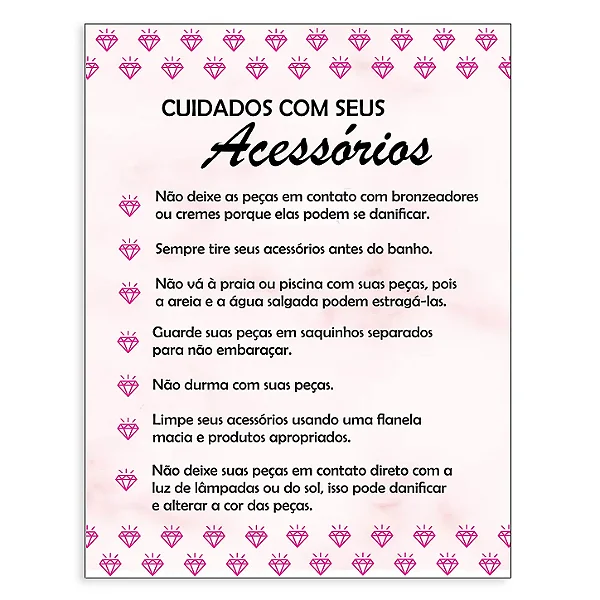 Cartão Cuidados Com as Peças 50 und