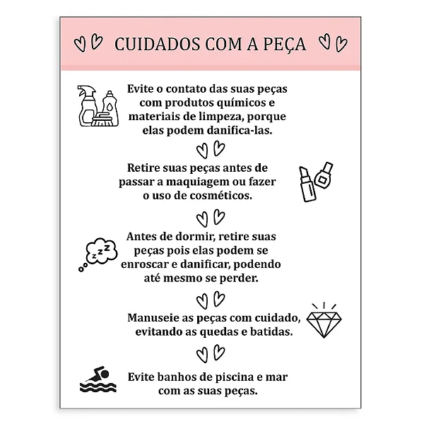 Cartão Cuidados Com as Peças 50 und