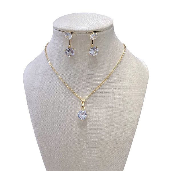 Conjunto Folheado Ouro 18k e Prata 925 Ponto de Luz Redondo VG