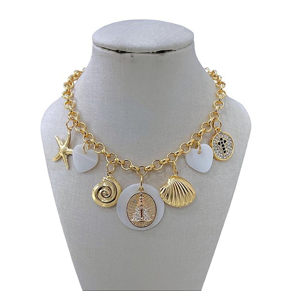 Colar Folheado Ouro 18k Correntaria Nossa Senhora Mandala Sereismo