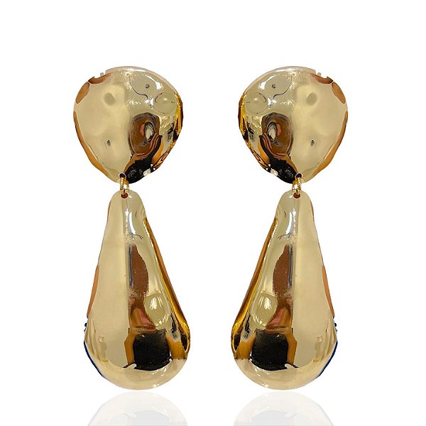 Brinco Bijuteria Dourado e Prata Gota Comprida