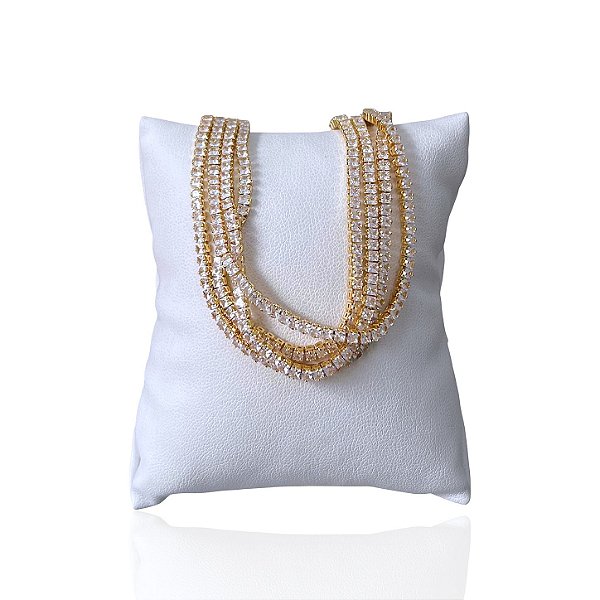 Pulseira Folheada Ouro 18k e Prata 925 Tripla Riviera Quadrado curto Trava