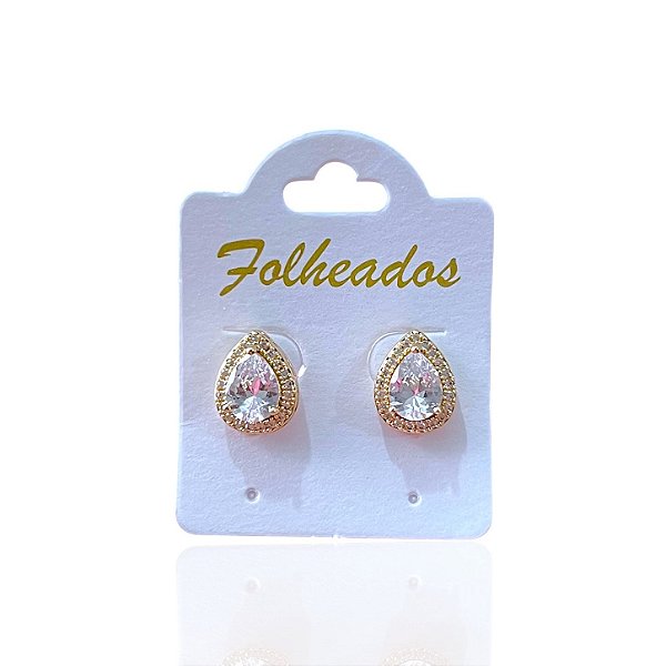 Brinco Folheado Ouro 18k e Prata 925 Gota Cravejada