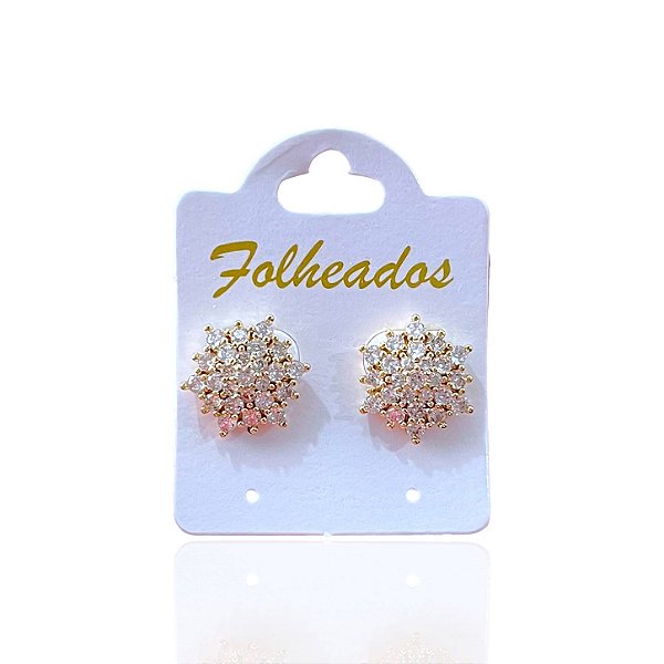 Brinco Folheado Ouro 18k e Prata 925 Flor Grande Cravejada