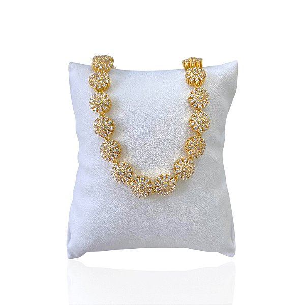 Pulseira Folheada Ouro 18k e Prata 925 Inspired Flor Cravejada