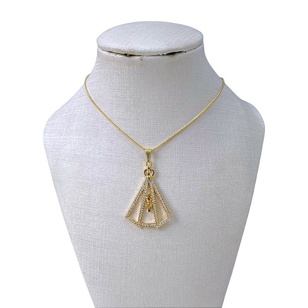 Colar Folheado Ouro 18k Nossa Senhora Cravejada